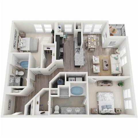 Floor plan for 2 beds, 2 baths, 1172 sqft