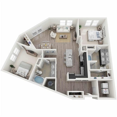 Floor plan for 2 beds, 2 baths, 1322 sqft
