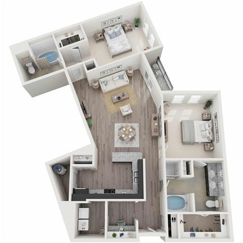 Floor plan for 2 beds, 2 baths, 1431 sqft