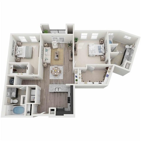 Floor plan for 2 beds, 2 baths, 1208 sqft