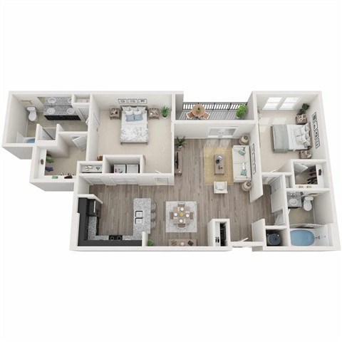 Floor plan for 2 beds, 2 baths, 1261 sqft