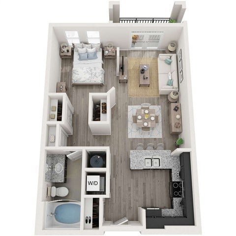 Floor plan for studio, 1 bath, 667 sqft