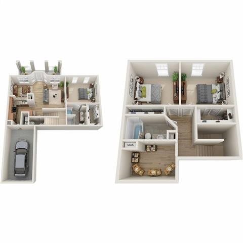 Floor plan for 3 beds, 2.5 baths, 1483 sqft