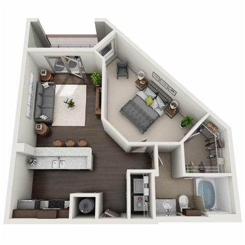 Floor plan for 1 bed, 1 bath, 783 sqft