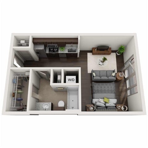 Floor plan for studio, 1 bath, 515 sqft