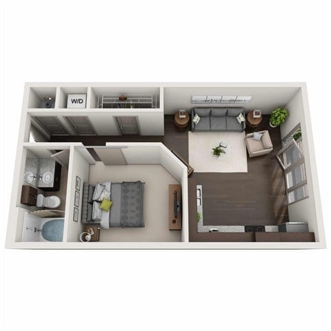 Floor plan for studio, 1 bath, 646 sqft