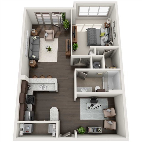 Floor plan for 1 bed, 1 bath, 916 sqft
