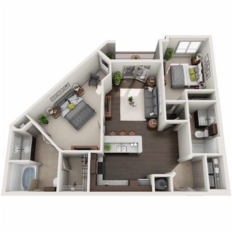 Floor plan for 2 beds, 2 baths, 1278 sqft