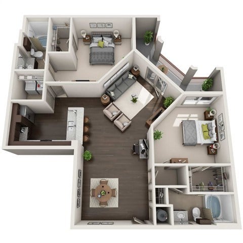 Floor plan for 2 beds, 2 baths, 1554 sqft