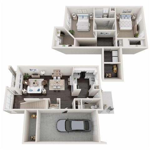Floor plan for 2 beds, 2 baths, 1260 sqft