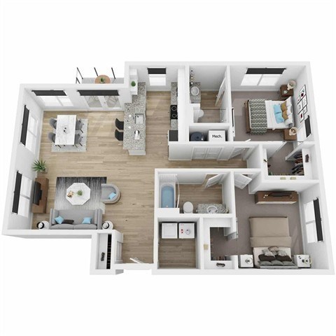 Floor plan for 2 beds, 2 baths, 1161 sqft