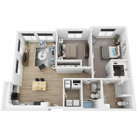 Floor plan for 2 beds, 2 baths, 1179 sqft