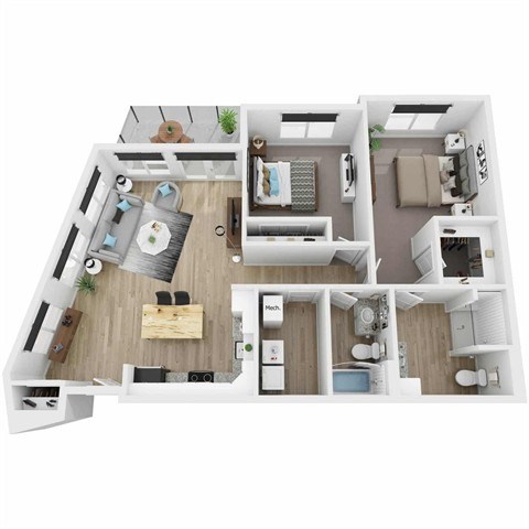 Floor plan for 2 beds, 2 baths, 1181 sqft
