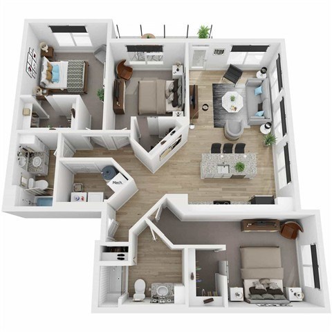Floor plan for 3 beds, 2 baths, 1446 sqft