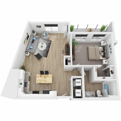 Floor plan for 1 bed, 1 bath, 923 sqft