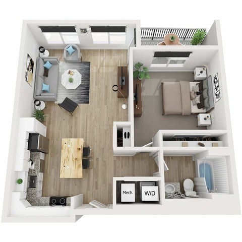 Floor plan for 1 bed, 1 bath, 792 sqft