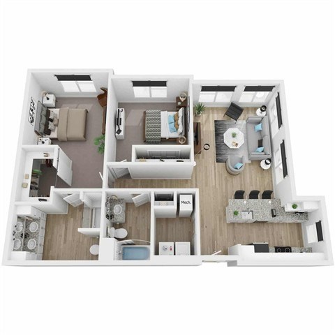 Floor plan for 2 beds, 2 baths, 1194 sqft
