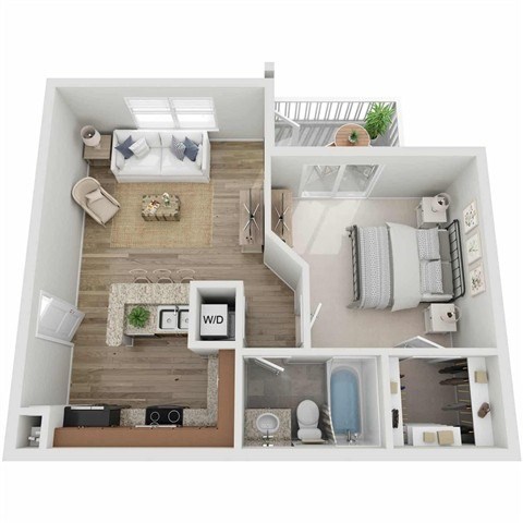 Floor plan for 1 bed, 1 bath, 603 sqft
