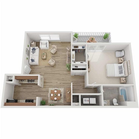 Floor plan for 1 bed, 1 bath, 773 sqft