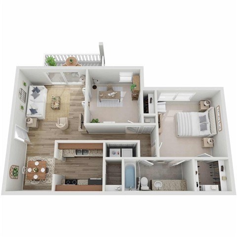 Floor plan for 2 beds, 1 bath, 937 sqft