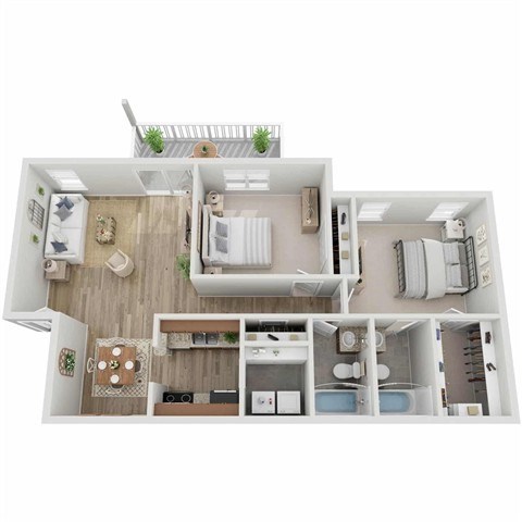 Floor plan for 2 beds, 2 baths, 1096 sqft