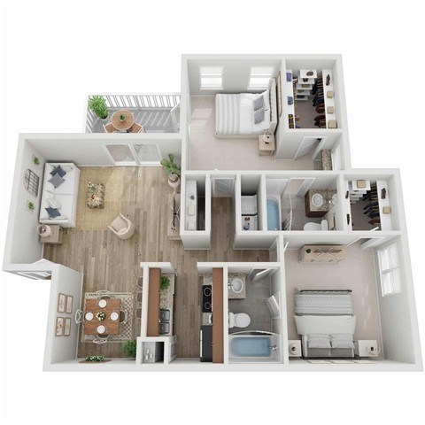 Floor plan for 2 beds, 2 baths, 1102 sqft