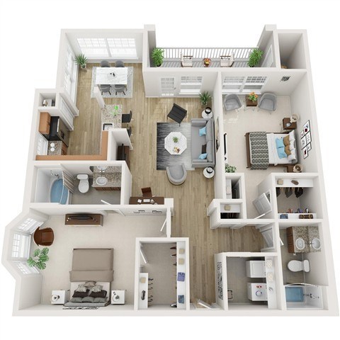 Floor plan for 2 beds, 2 baths, 1139 sqft
