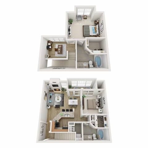Floor plan for 2 beds, 2 baths, 1393 sqft