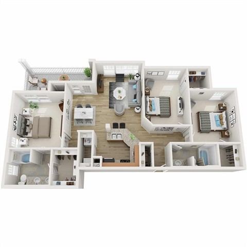 Floor plan for 3 beds, 2 baths, 1323 sqft