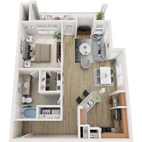 Floor plan for 1 bed, 1 bath, 820 sqft