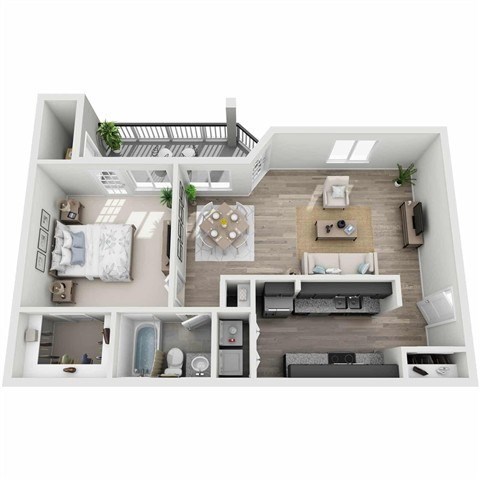 Floor plan for 1 bed, 1 bath, 740 sqft