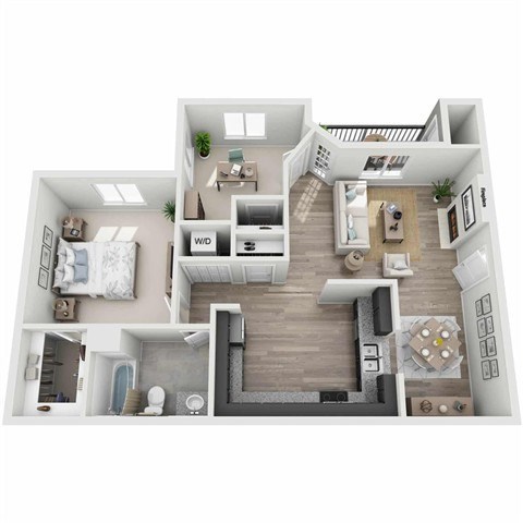 Floor plan for 2 beds, 1 bath, 909 sqft
