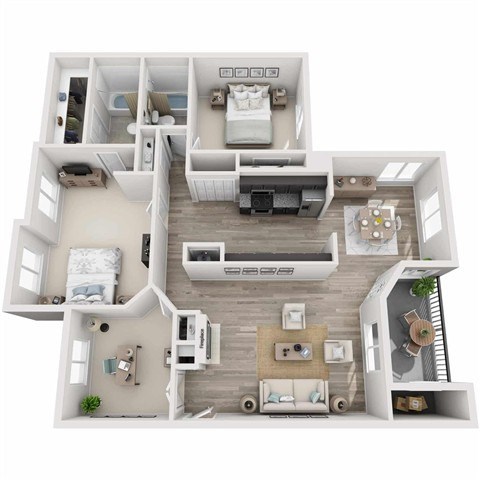 Floor plan for 3 beds, 2 baths, 1300 sqft