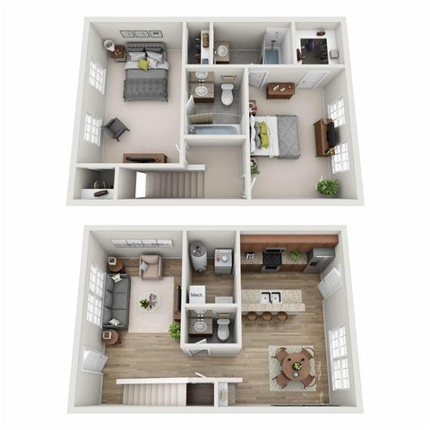 Floor plan for 1 bed, 2.5 baths, 1100 sqft