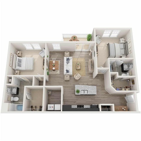 Floor plan for 2 beds, 2 baths, 1202 sqft