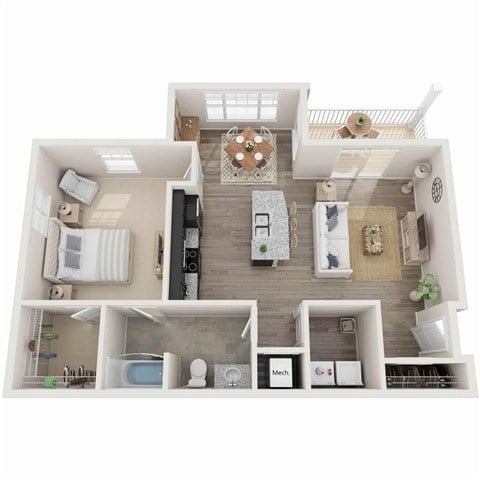 Floor plan for 1 bed, 1 bath, 816 sqft