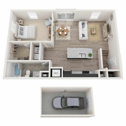 Floor plan for 1 bed, 1 bath, 816 sqft