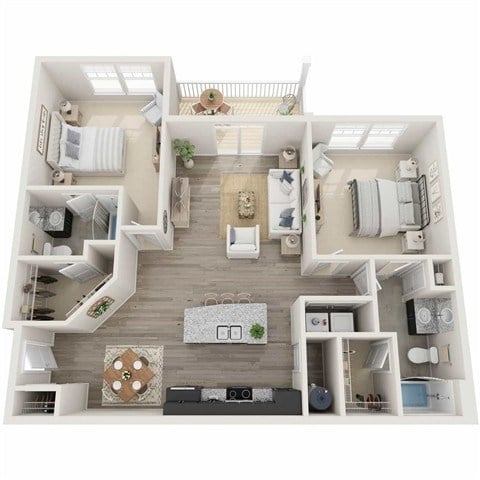 Floor plan for 2 beds, 2 baths, 1141 sqft