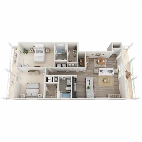 Floor plan for 2 beds, 2 baths, 1111 sqft