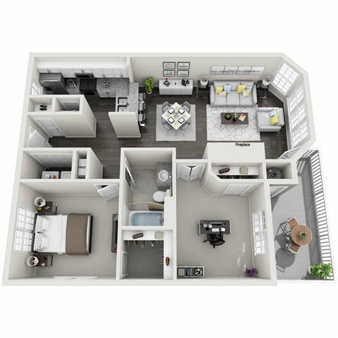 Floor plan for 1 bed, 1 bath, 1046 sqft