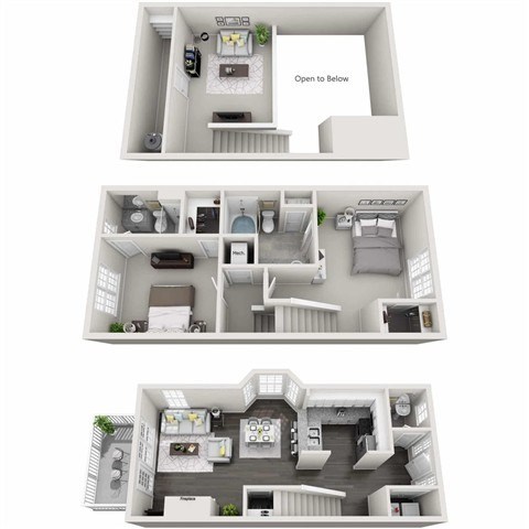 Floor plan for 2 beds, 2.5 baths, 1309 sqft
