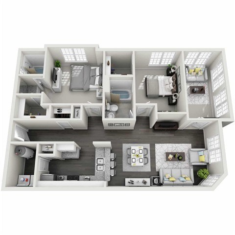 Floor plan for 2 beds, 2 baths, 1217 sqft