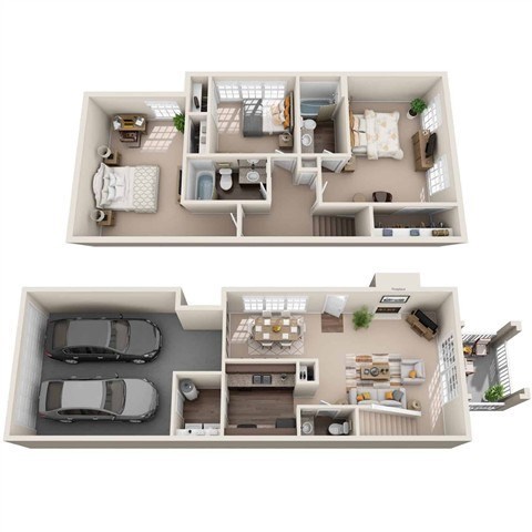 Floor plan for 3 beds, 2.5 baths, 1474 sqft