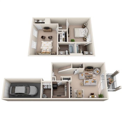 Floor plan for 2 beds, 2.5 baths, 1350 sqft