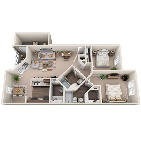 Floor plan for 2 beds, 2 baths, 1105 sqft