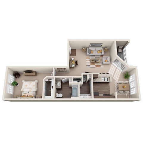 Floor plan for 1 bed, 1 bath, 878 sqft