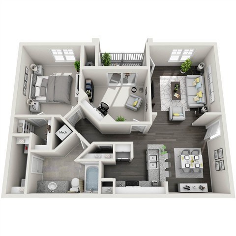Floor plan for 1 bed, 1 bath, 1008 sqft