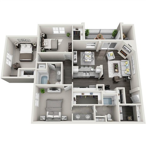 Floor plan for 3 beds, 2 baths, 1563 sqft