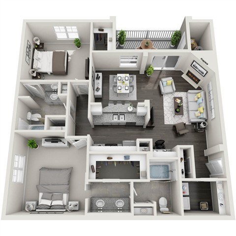 Floor plan for 2 beds, 2 baths, 1346 sqft