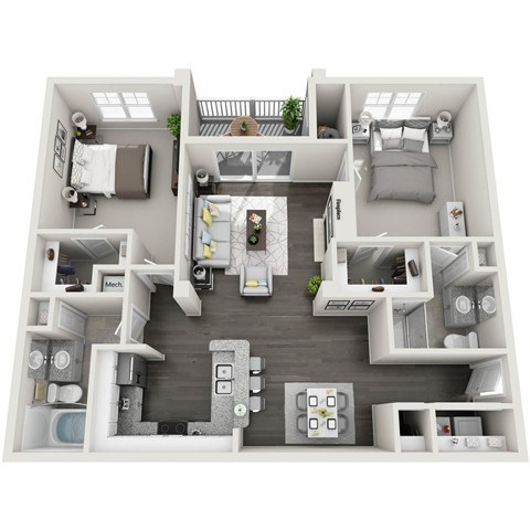 Floor plan for 2 beds, 2 baths, 1140 sqft